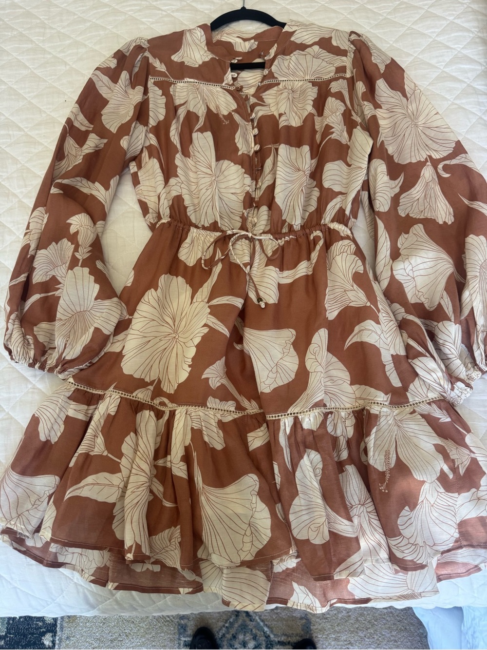 Kivari Cinnamon and Cream Floral Button-Front Dress